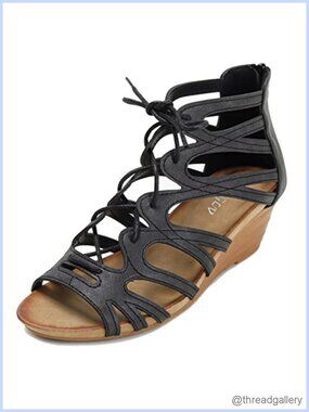 Women's Gladiator Sandals Retro Wedge Heel Open Toe Zip Lightweight